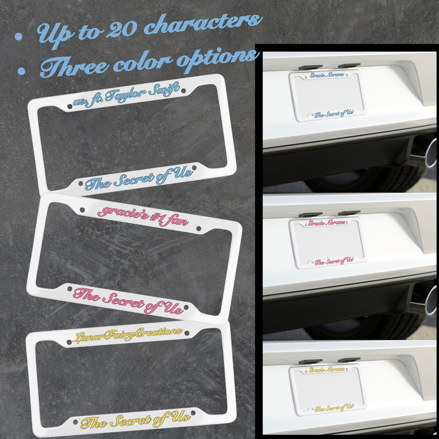 Gracie's Secret License Plate Frame | Custom